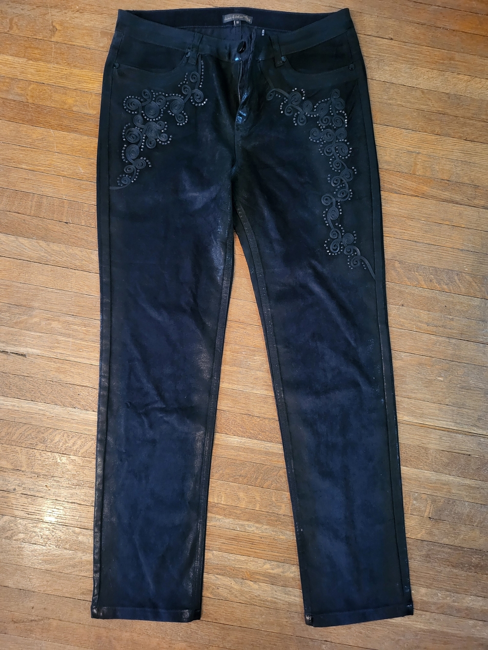 Jane & John Embellished Black Faux-Leather Look Jeans - Size 10